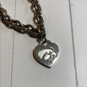 Silver Iowa Hawkeye Heart Charm Bracelet